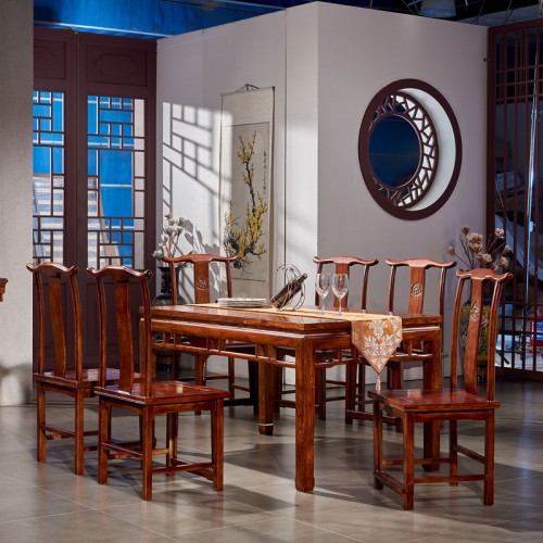 現(xiàn)代新中式榆木(mù)長(cháng)方形餐桌椅組合03