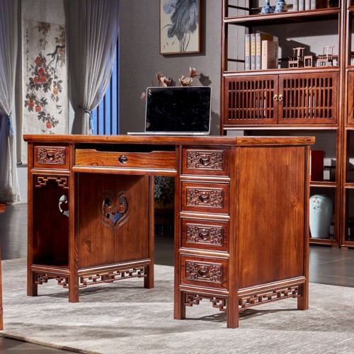 簡約仿古中式書(shū)桌榆木(mù)寫字台電(diàn)腦(nǎo)桌02