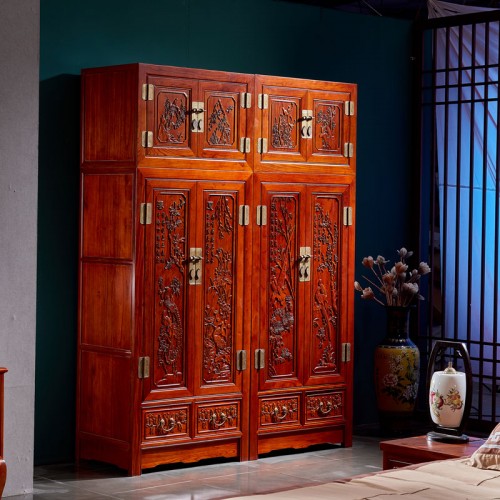 榆木(mù)仿古中式頂箱櫃雕花(huā)四門(mén)對(duì)開(kāi)衣櫃02