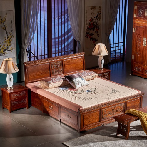 榆木(mù)大(dà)床明(míng)清古典雕花(huā)雙人(rén)床04