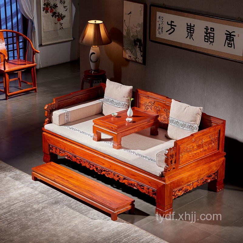 實木(mù)羅漢床新中式明(míng)清古典榆木(mù)箱式貴妃多(duō)功能(néng)沙發組合 08