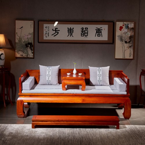 新中式羅漢床實木(mù)仿古沙發雙人(rén)床榆木(mù)貴妃床榻 09