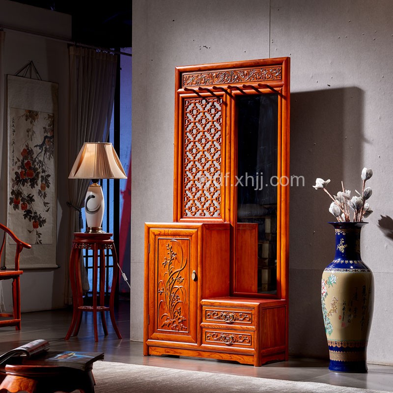 明(míng)清仿古榆木(mù)衣帽架中式實木(mù)鞋櫃落地(dì)櫃穿衣鏡組合11