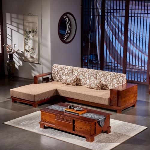 簡約榆木(mù)沙發新中式轉角貴妃位沙發組合29